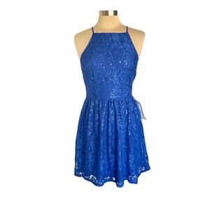 Macy's Speechless Royal Blue Lace Sequined Party Dress LARGE Prom Dance HoCo